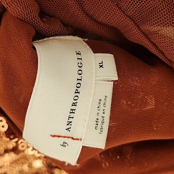 Anthropologie Womens Burnt Orange Floral Sequin Cut Out Blouse Top Size XL - Picture 5 of 16